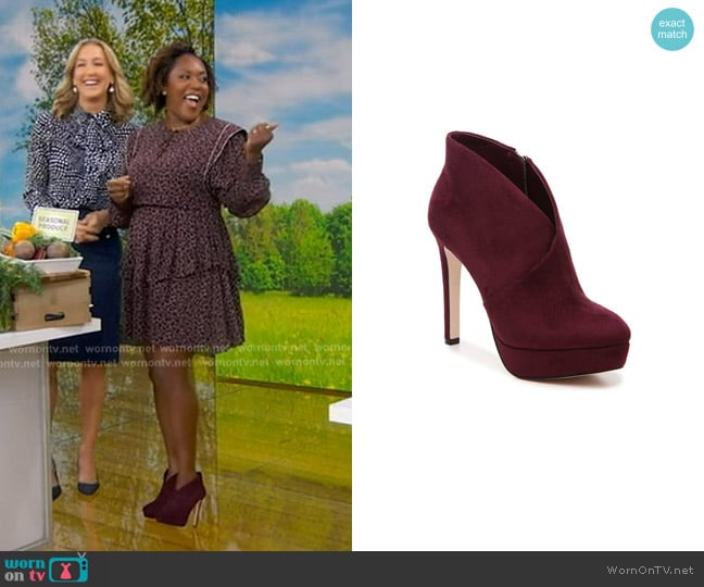Jessica Simpson Rachie Platform Bootie in Plum worn by Maya Feller on Good Morning America