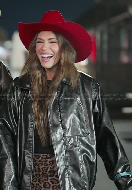 Jessi's black leather jacket on The Secret Lives of Mormon Wives