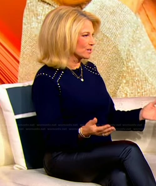 Joan Lunden's navy embellished sweater on Tamron Hall Show