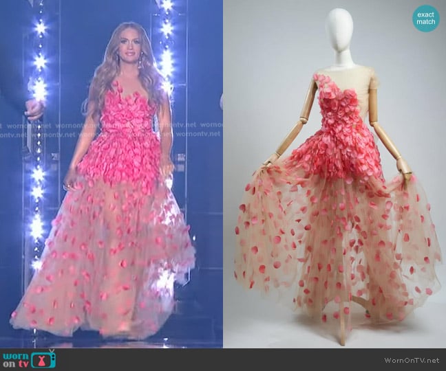 Job Dacon Floral Silk Petal Dress worn by Carrie Underwood on American Idol