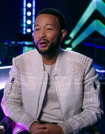 John Legend’s white crocodile leather jacket on The Voice