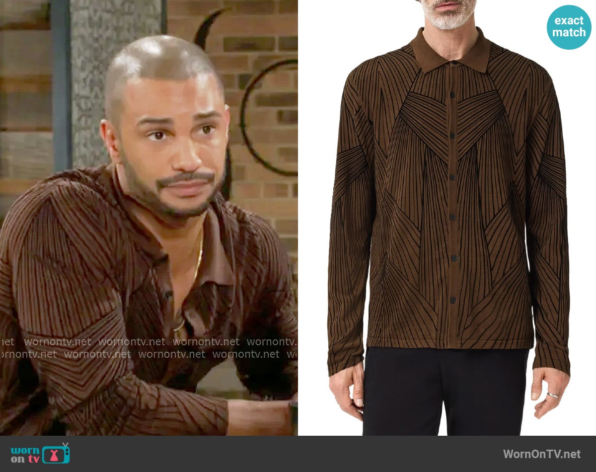 John Varvatos Dorian Knit Button-Up Shirt worn by Holden Novak (Nathan Owens) on The Young and the Restless