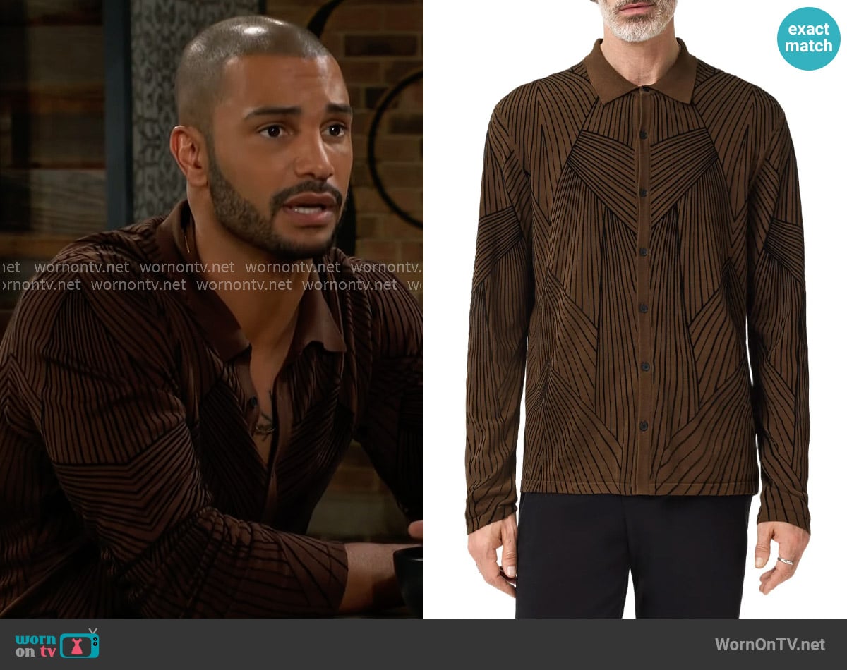 John Varvatos Dorian Knit Button-Up Shirt worn by Holden Novak (Nathan Owens) on The Young and the Restless