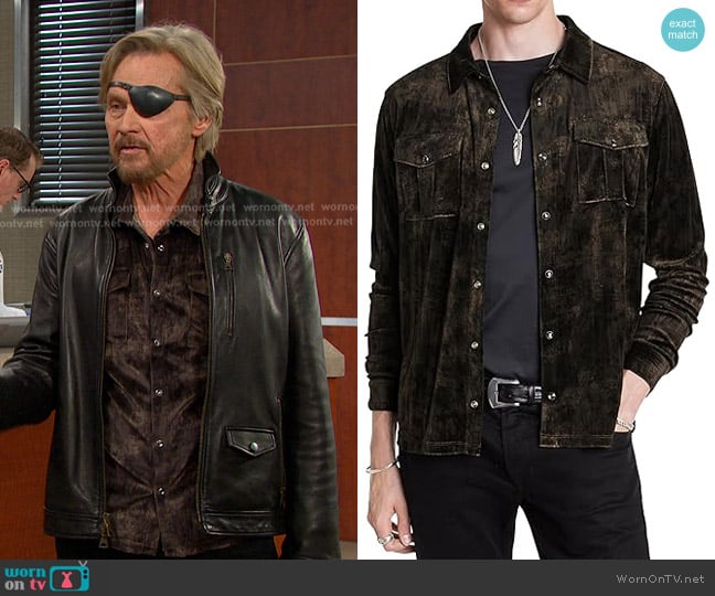 John Varvatos Ferentino Shirt in Chocolate worn by Steve Johnson (Stephen Nichols) on Days of our Lives
