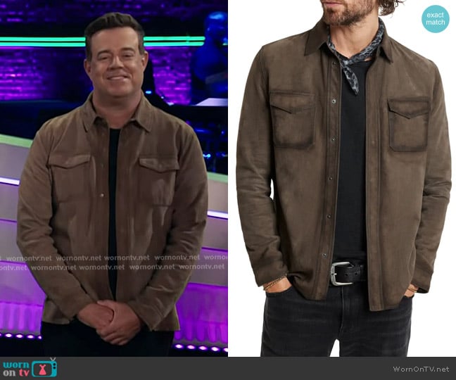 John Varvatos Izzy Suede Shirt Jacket worn by Carson Daly on The Voice