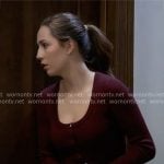 Josslyn’s burgundy scoop neck cardigan on General Hospital