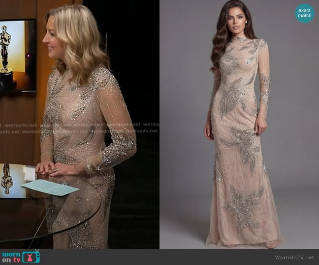 Jovani Embellished Evening Gown 47094 in Nude worn by Lara Spencer on Good Morning America