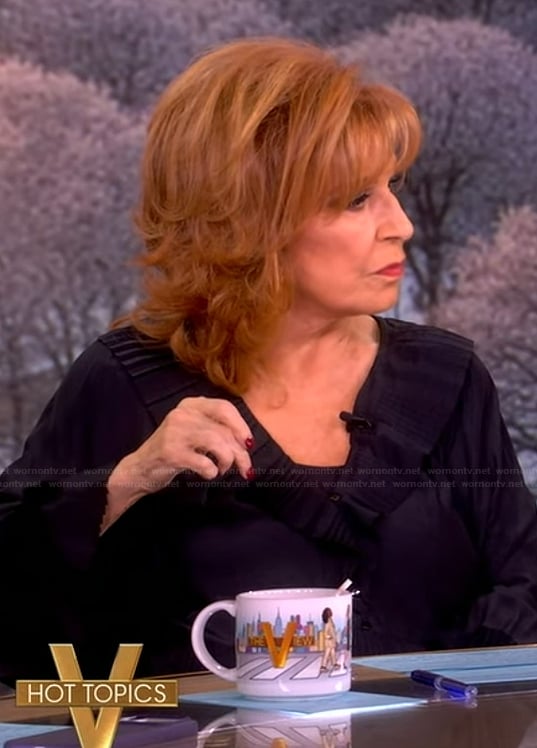 Joy’s black ruffle neckline blouse on The View