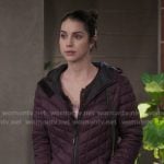 Jules’ purple quilted puffer coat on Greys Anatomy