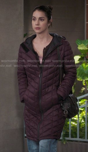 Jules' purple quilted puffer coat on Greys Anatomy