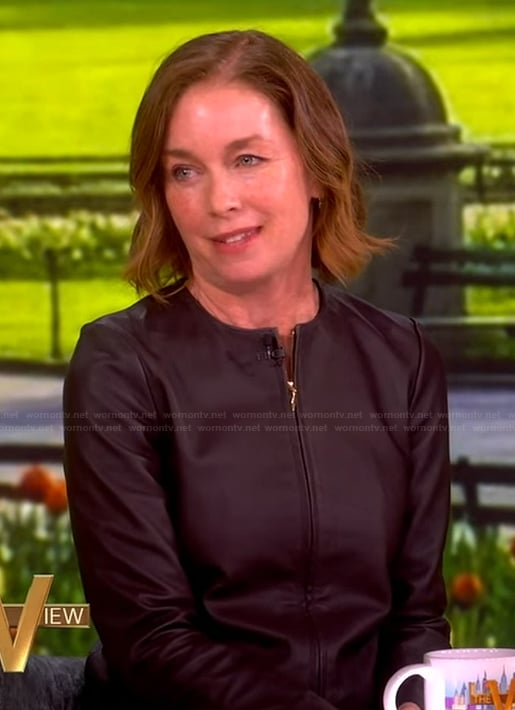 Julianne Nicholson's brown leather jacket and skirt on The View