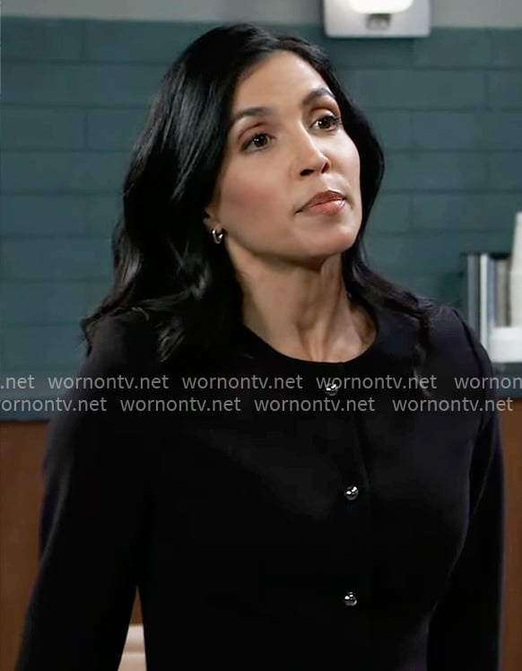 Justine’s black jacket with silver buttons on General Hospital