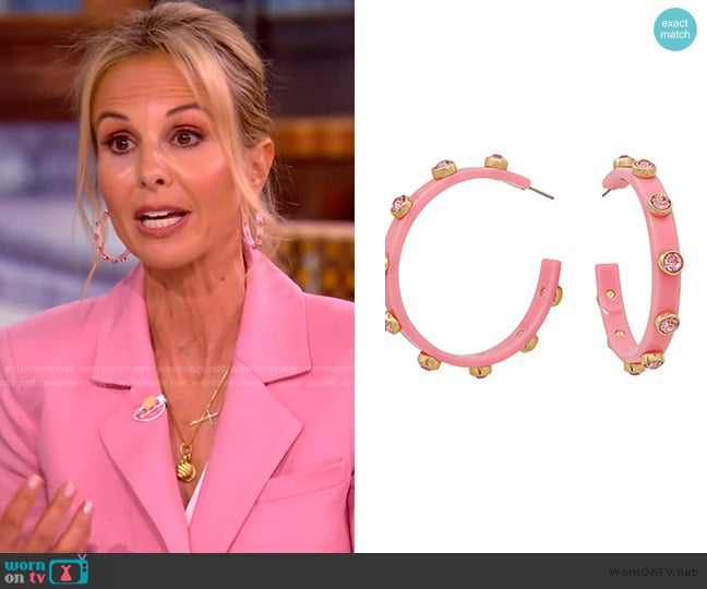K. McCarthy Crystal Station Acetate Hoops in Dusty Pink worn by Elisabeth Hasselbeck on The View