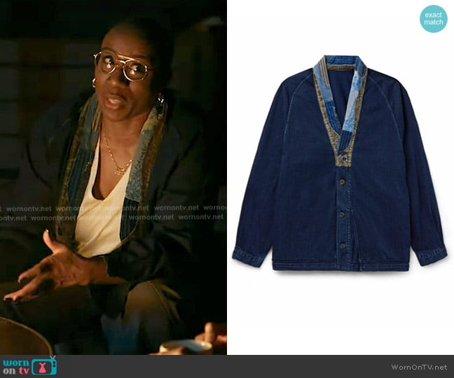 Kapital Tiger Juddbhan Corduroy-Trimmed Denim Shirt in Blue worn by Henrietta Wilson (Aisha Hinds) on 9-1-1
