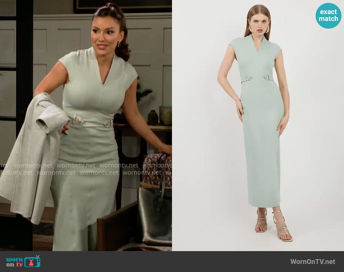Karen Millen Ponte Belted Jersey Midi Dress in Sage worn by Audra Charles (Zuleyka Silver) on The Young and the Restless