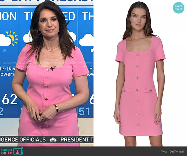 Karl Lagerfeld Paris Flower-Button Square-Neck Sheath Dress worn by Maria Larosa on Today