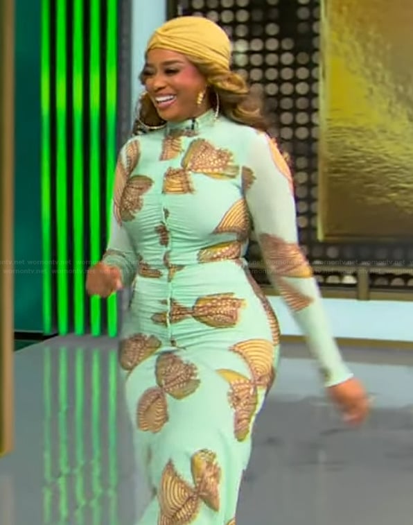 Karri Bryant’s floral print ruched dress on Tamron Hall Show