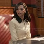 Kat's cream zip up jacket on Beyond the Gates