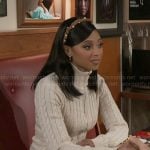 Kat’s cream cable knit zip up sweater and skirt set on Beyond the Gates