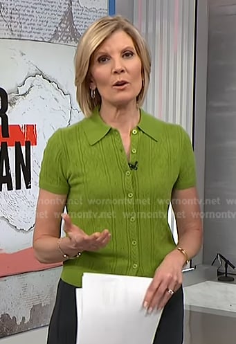 Kate’s green pointelle short sleeve cardigan on NBC News Daily