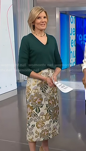 Kate’s green sweater and beige floral pencil skirt on NBC News Daily