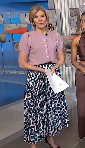 Kate’s pink cardigan and geometric print skirt on NBC News Daily
