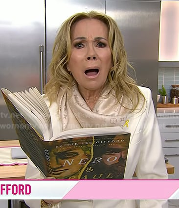 Kathie’s white blazer and scarf on Today