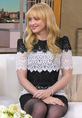 Kathryn Newton’s black and white lace mini dress on Good Morning America