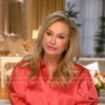 Kathy’s red ruffle sleeve confessional top on The Real Housewives of Beverly Hills