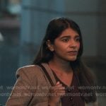 Kavita’s brown ribbed cardigan and grey houndstooth blazer on Greys Anatomy