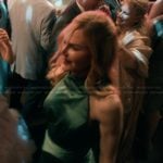 Kay’s green satin dress on Scarpetta