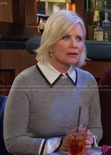 Kayla’s grey collared sweater on Days of our Lives