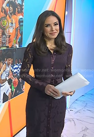 Kaylee’s burgundy belted lace shirtdress on Today