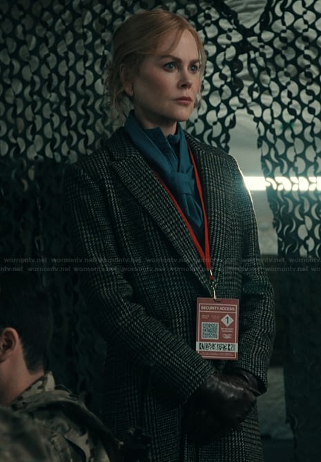 Kay's gray plaid coat on Scarpetta