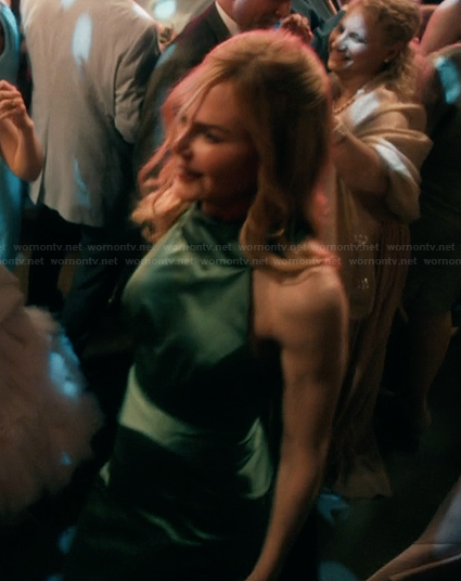 Kay's green satin dress on Scarpetta