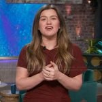 Kelly’s burgundy ruched dress on The Kelly Clarkson Show