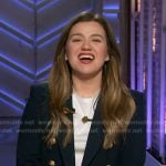 Kelly’s navy blazer with gold buttons on The Kelly Clarkson Show