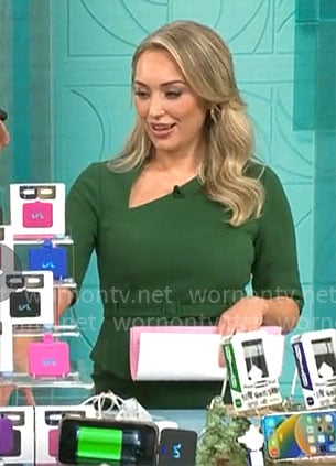 Kelly O’Grady’s green peplum dress on CBS Mornings
