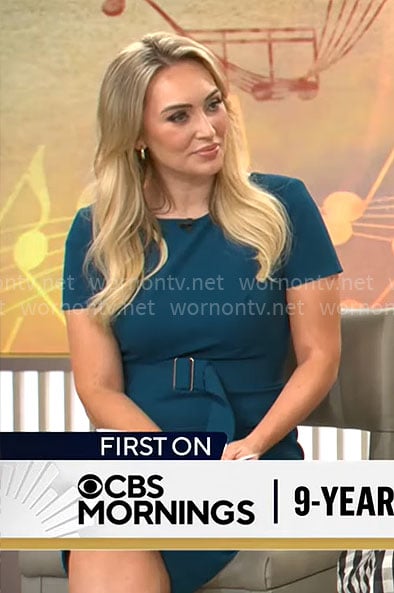 Kelly O'Grady's teal short sleeve dress on CBS Mornings