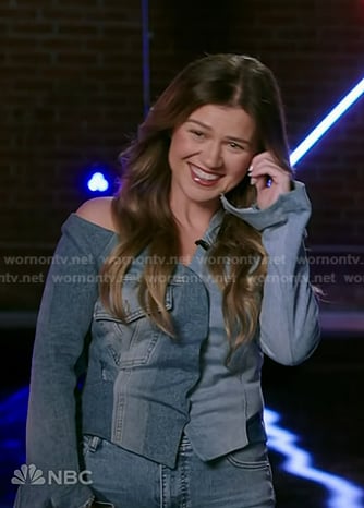 Kelly's asymmetric denim jacket on The Voice