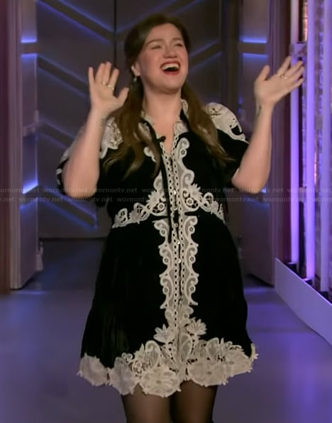 Kelly's black lace inset dress on The Kelly Clarkson Show
