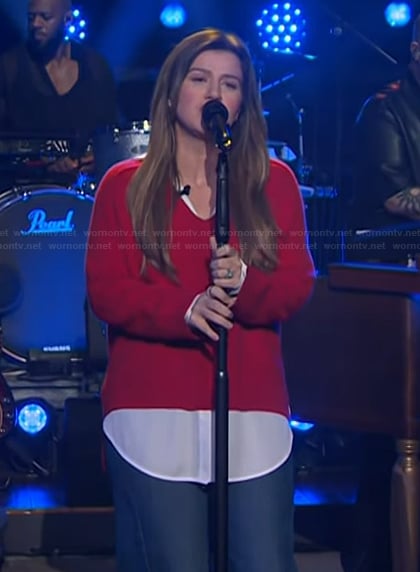 Kelly's red layered sweater on The Kelly Clarkson Show