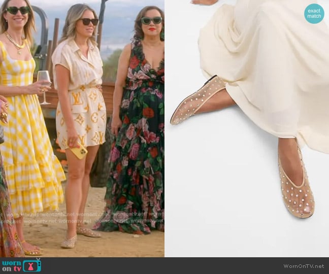 Khaite Marcy Crystal Mesh Evening Ballerina Flats in Nude worn by Amanda Frances on The Real Housewives of Beverly Hills