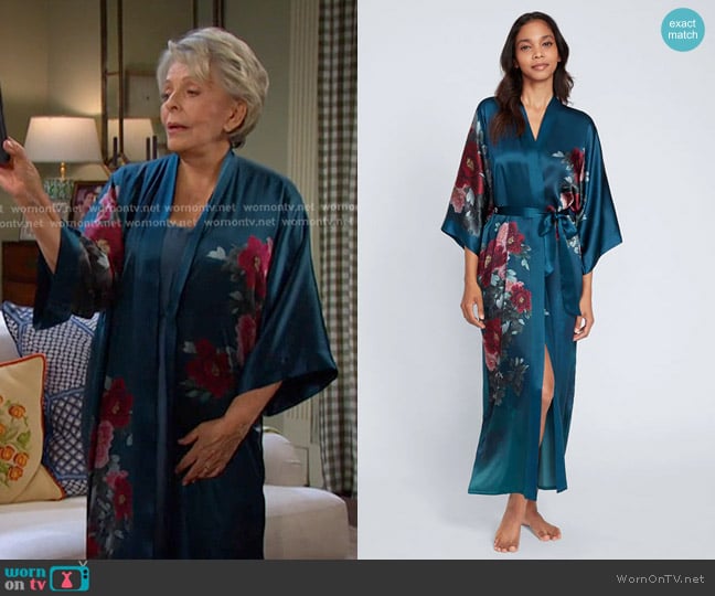 Julie’s teal floral silk robe on Days of our Lives
