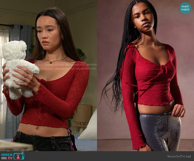 Kimchi Blue Quinn Lace Long Sleeve Top worn by Sophia Choi (Rachel Boyd) on Days of our Lives