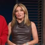 Kit’s brown sleeveless leather mini dress on Access Hollywood