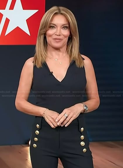 Kit’s navy sleeveless top on Access Hollywood