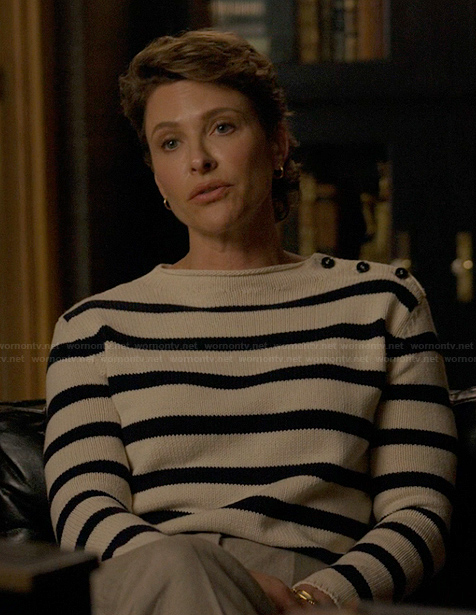 Kit's white striped sweater on Imperfect Women