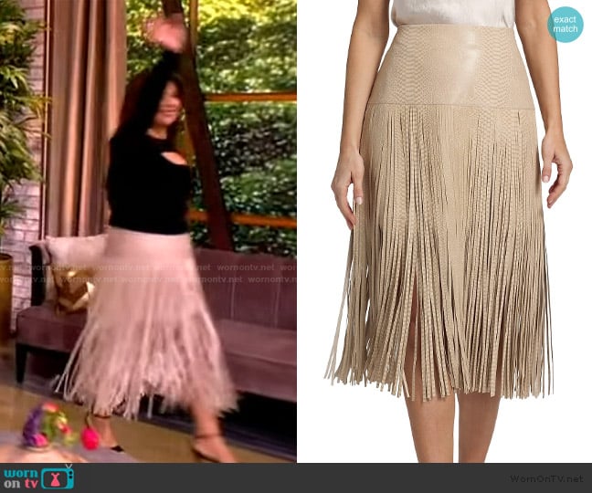 Ana’s beige leather fringe skirt on The View