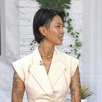 Kristen Kish’s ivory wrap top and pants on Today